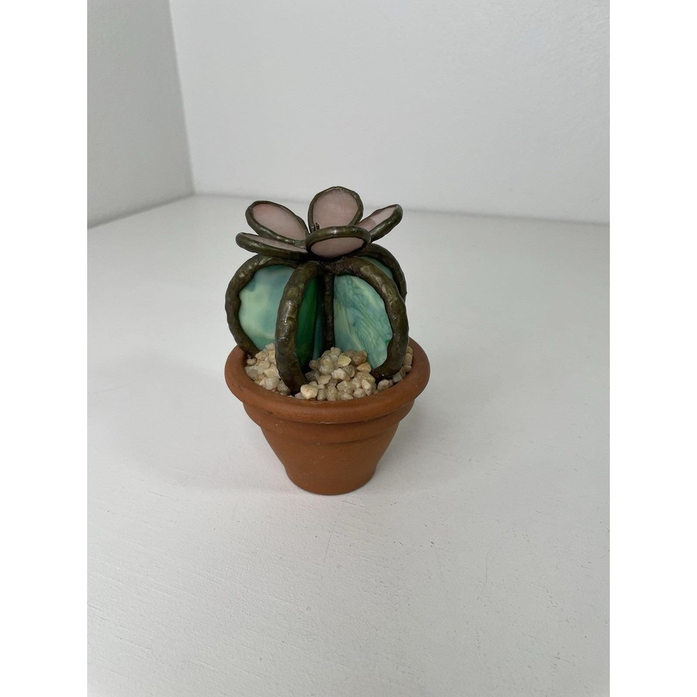 Stained Glass Cactus With Pink Flower Terracotta Pot 5"x3" Handmade Gift Décor - Picture 8 of 14